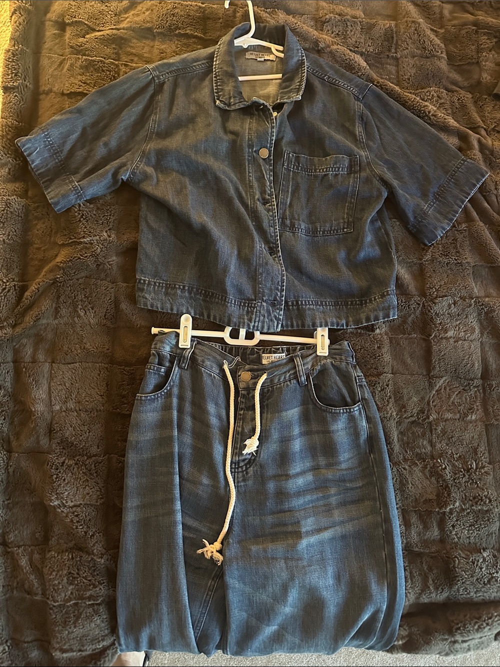 Velvet Heart Dark Blue Denim Button-Down Shirt & Jeans Set